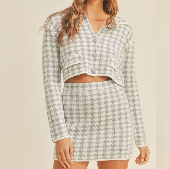 MABLE Plaid Button Down Sweater Cardigan and Mini Skirt Set main image 1